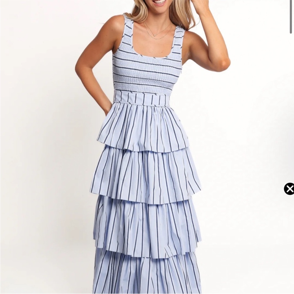 New Petal and Pup Striped Blue Tiered Maxi Dress Size Small